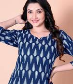 Navy Blue Color Printed Cotton Top And Pant Pair(Co-Ord Set)