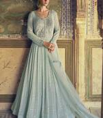 Light sky blue georgette chiknkari embroidered anarkali suit