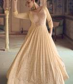 Cream georgette chiknkari embroidered anarkali suit