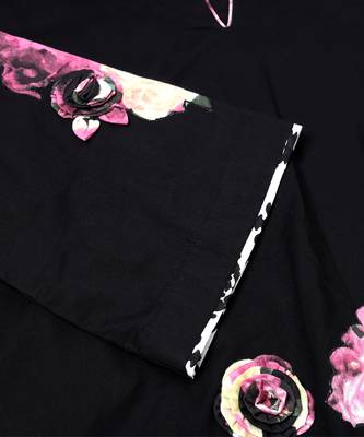 Black 3d floral printed applique cotton kurta set 5