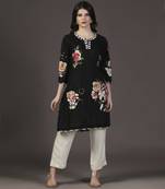 Black 3d shadow floral printed and applique work kurta set