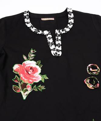 Black 3d shadow floral printed and applique work kurta set 3