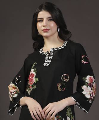 Black 3d shadow floral printed and applique work kurta set 4