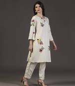 White whisper 3d cotton applique printed kurta set