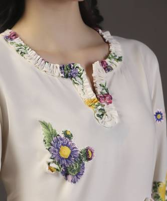 White whisper 3d cotton applique printed kurta set 2