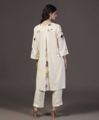 White whisper 3d cotton applique printed kurta set 5