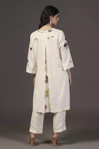 White whisper 3d cotton applique printed kurta set