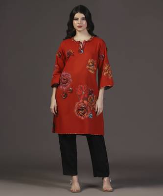 Ruby rhapsody red applique printed work kurta set 1