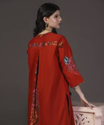 Ruby rhapsody red applique printed work kurta set 2