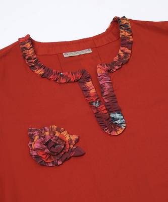 Ruby rhapsody red applique printed work kurta set 4