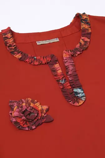 Ruby rhapsody red applique printed work kurta set