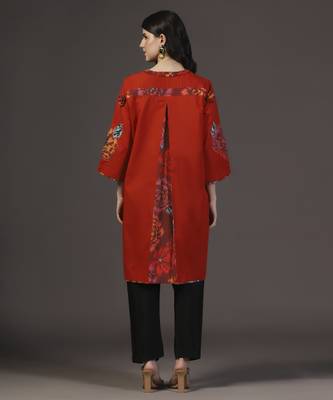 Ruby rhapsody red applique printed work kurta set 5