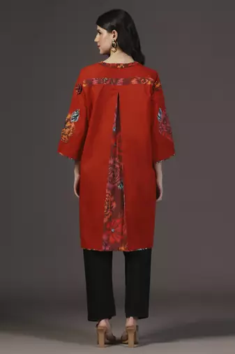 Ruby rhapsody red applique printed work kurta set