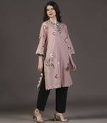 Rose whisper peach cotton applique printed work kurta set