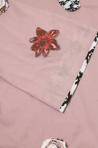 Rose whisper peach cotton applique printed work kurta set