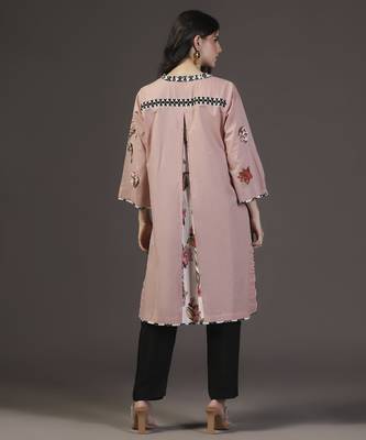 Rose whisper peach cotton applique printed work kurta set 3