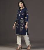 Ocean breeze navy blue printed and applique kurta set