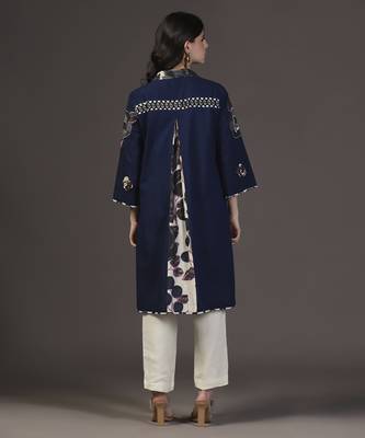 Ocean breeze navy blue printed and applique kurta set 3