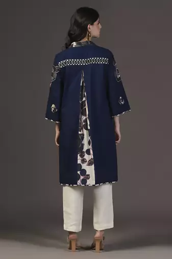 Ocean breeze navy blue printed and applique kurta set