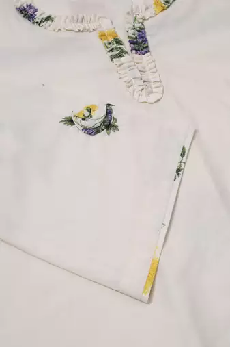 Blissful white cotton printed and applique kurta set