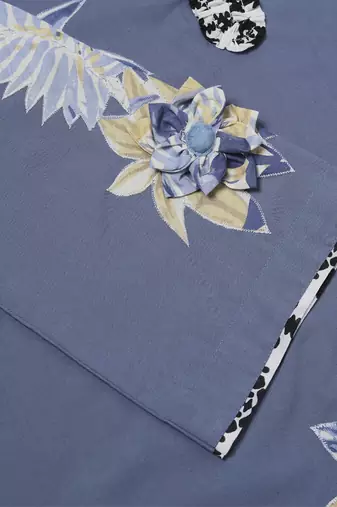 Peacefull blue cotton printed applique kurta set