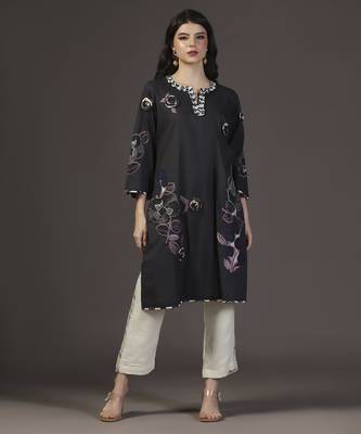 Midnight mirage black printed applique kurta set 1
