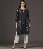 Midnight mirage black printed applique kurta set