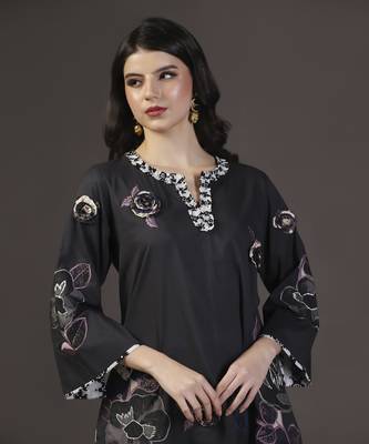 Midnight mirage black printed applique kurta set 2
