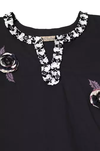 Midnight mirage black printed applique kurta set