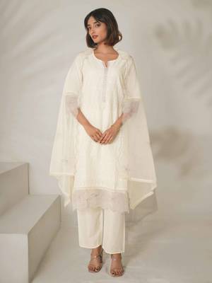 organza cotton chikankari embroidered with purple sequence work suit set 2
