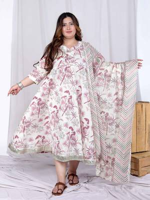 plus size light pink floral printed and anarkali kurta with dupatta 1