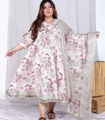 plus size light pink floral printed and anarkali kurta with dupatta