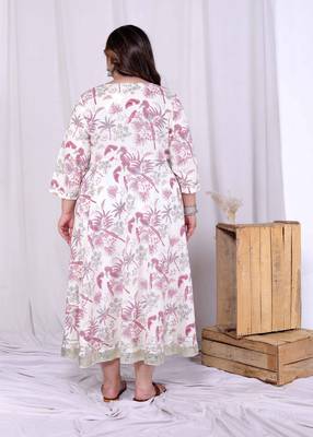 plus size light pink floral printed and anarkali kurta with dupatta 4