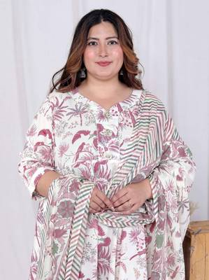 plus size light pink floral printed and anarkali kurta with dupatta 5