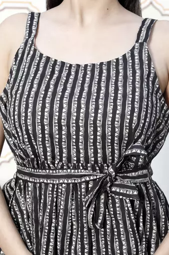 pure cotton casual sleeveless printed black color peplum top
