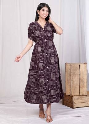 wine collar neck floral printed a-line party wear maxi dress 2
