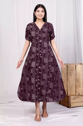 wine collar neck floral printed a-line party wear maxi dress