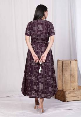 wine collar neck floral printed a-line party wear maxi dress 4