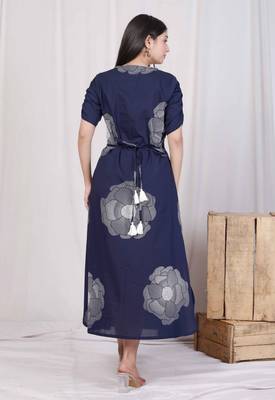 blue floral printed front buttoned a-line maxi dress 3