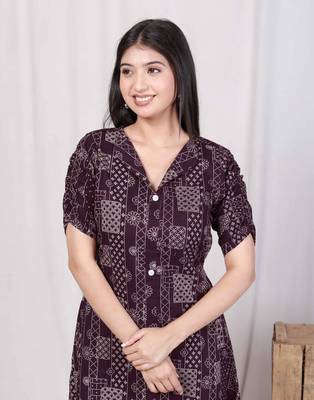 wine collar neck floral printed a-line party wear maxi dress 5