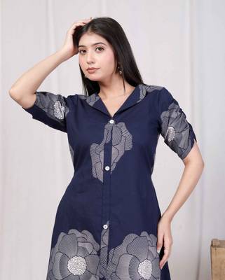 blue floral printed front buttoned a-line maxi dress 4