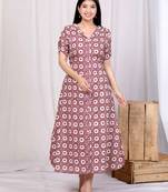 cotton floral printed cream a-line maxi dress with buttons
