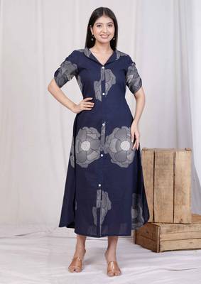blue floral printed front buttoned a-line maxi dress 5