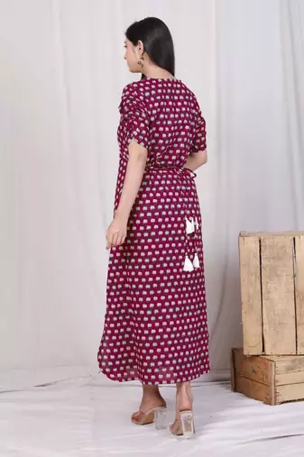relaxed fit red floral printed a-line pure cotton midi dress