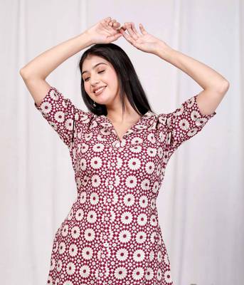 cotton floral printed cream a-line maxi dress with buttons 5