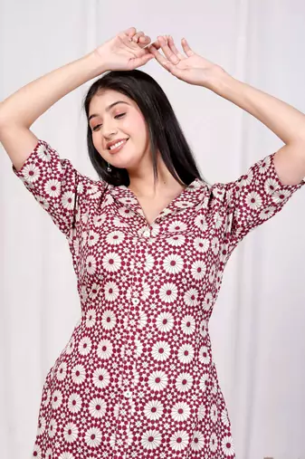 cotton floral printed cream a-line maxi dress with buttons