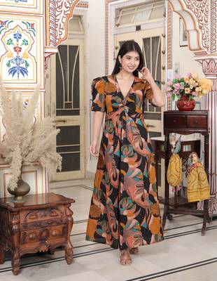 pure cotton black puff sleeve floral printed butterfly maxi dress 1