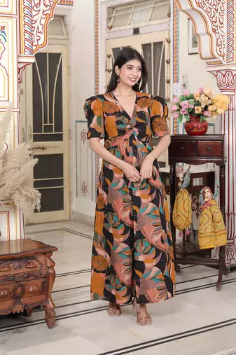 pure cotton black puff sleeve floral printed butterfly maxi dress