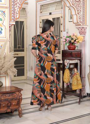 pure cotton black puff sleeve floral printed butterfly maxi dress 3