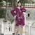 pure cotton wine floral printed long sleeves waist tie-up playsuit